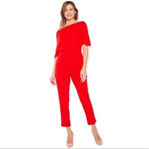 ALEXIA ADMOR Athena Draped One-Shoulder Jumpsuit Red S Small NWT Valentine's Day